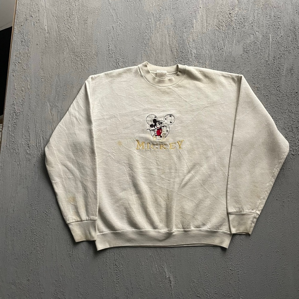 Vintage Mickey Mouse Embroidered Sweatshirt Men XL Cream 90s Mickey & Co